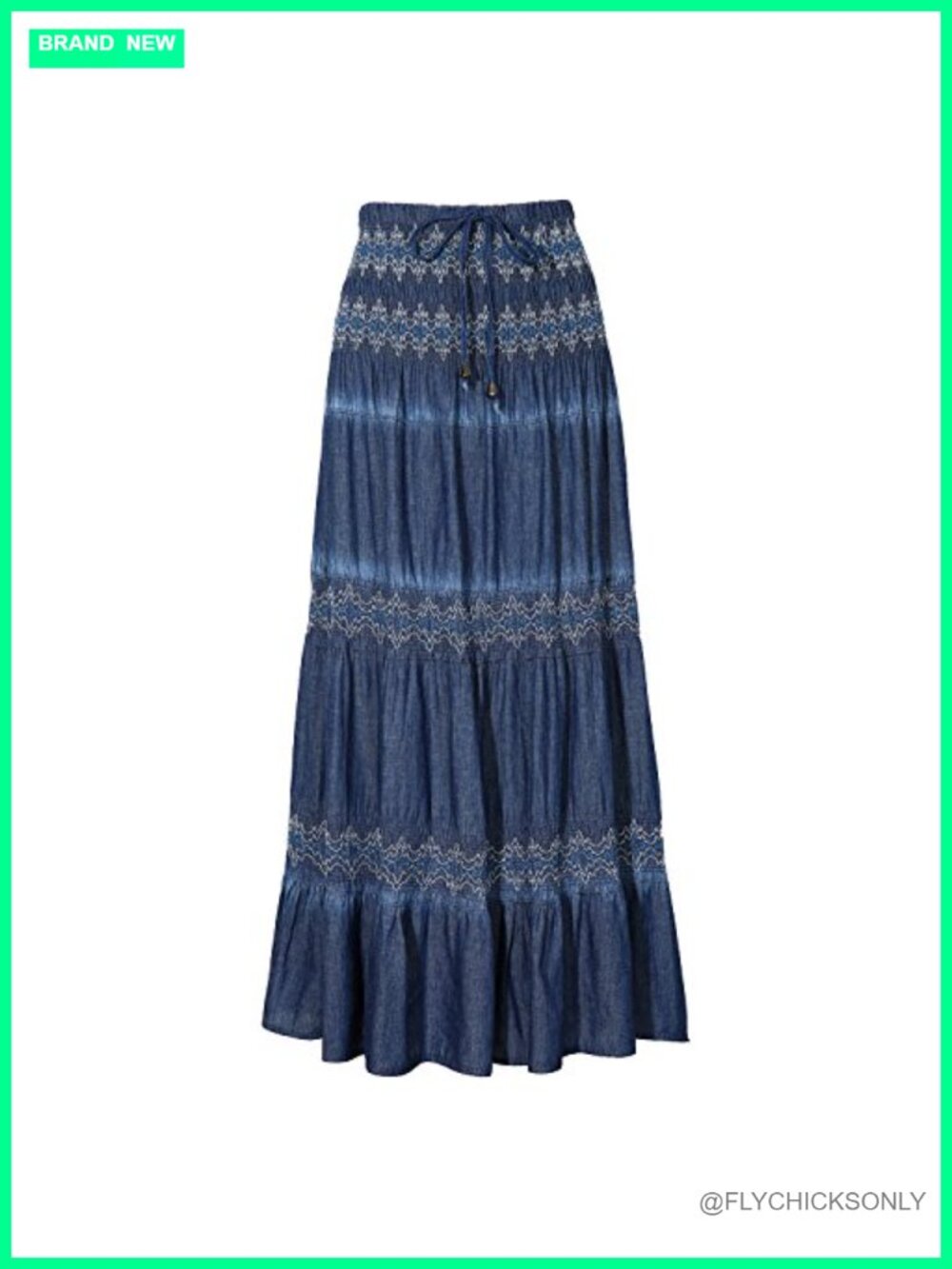 High Waist Tiered Maxi Skirt Cotton Chambray Pleated Long Skirt